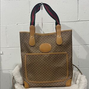 Vintage Gucci Tan and Gold Accent Tote Bag